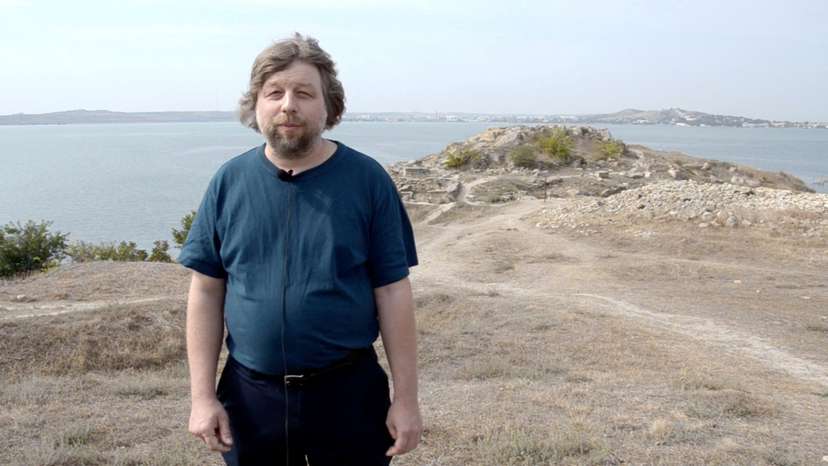 FILE PHOTO: Russian archaeologist Alexander Butyagin speaks during filming of a documentary in Crimea