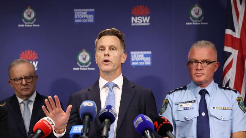 Australian PM Albanese holds a press conefrence at NSW Police Headquarters following a deadly shooting incident at Bondi Beach, in Sydney