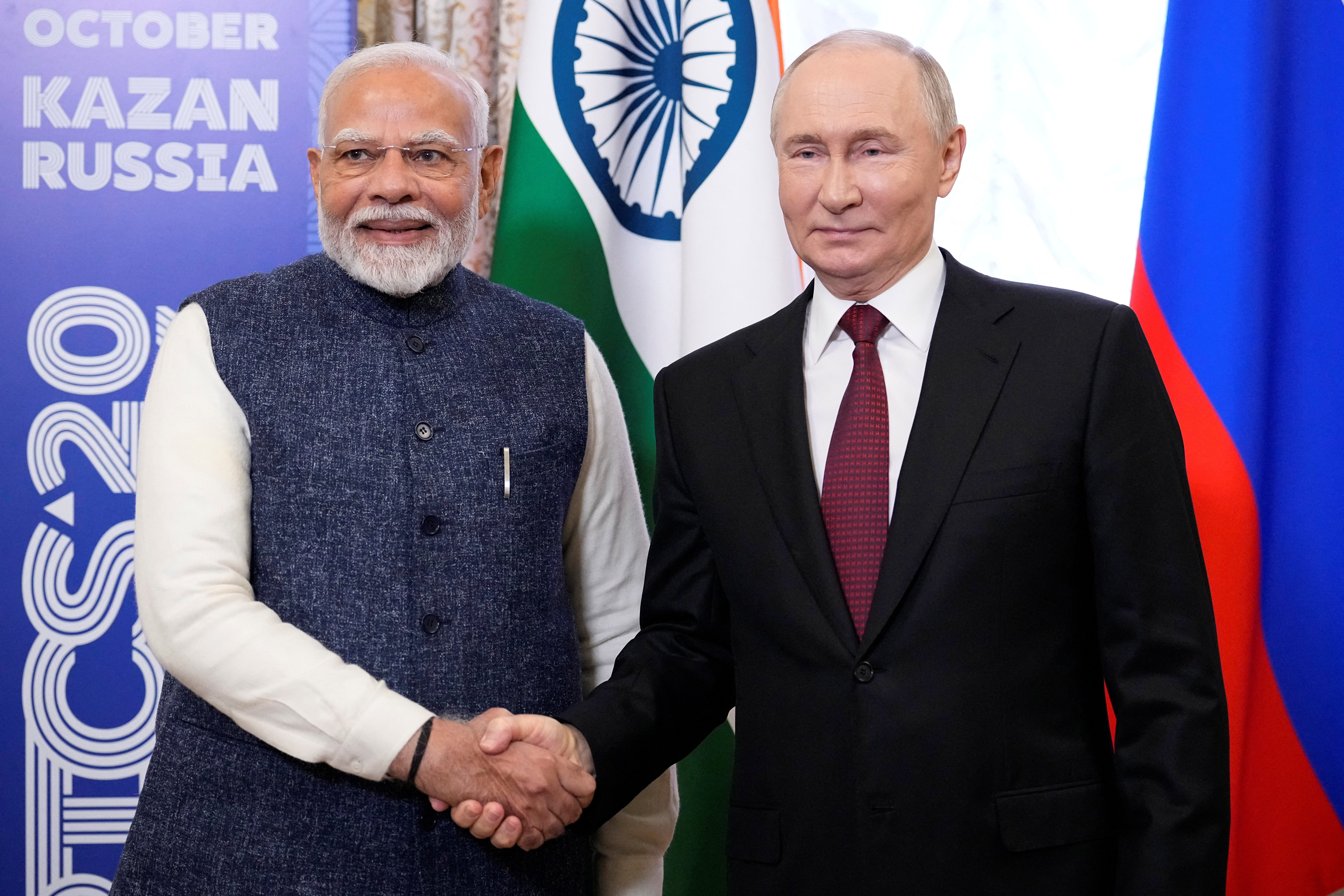 Russian President Vladimir Putin meets with Indian Prime Minister Narendra Modi in Kazan