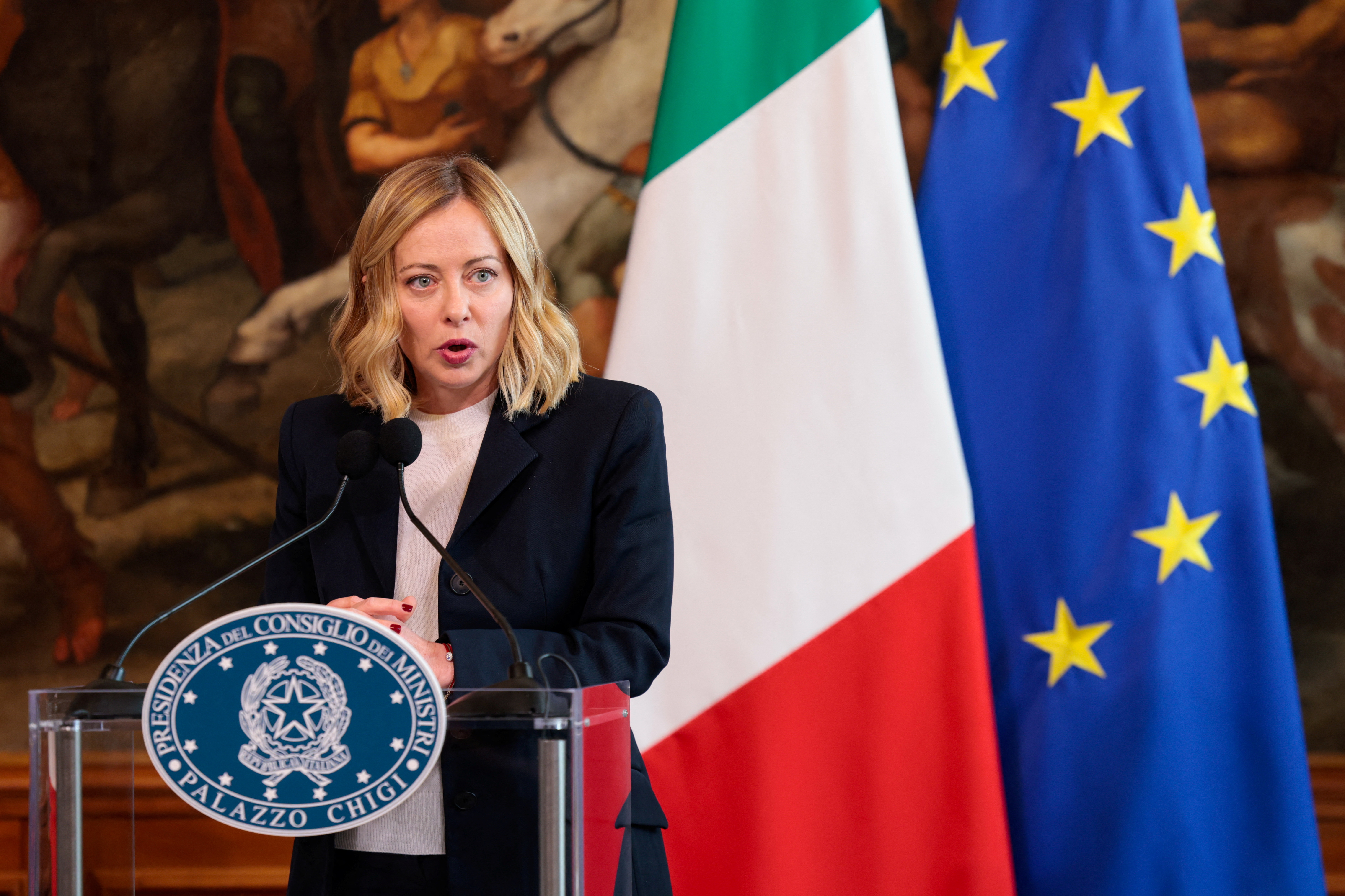 FILE PHOTO: Italian Prime Minister Meloni meets Swedish Prime Minister Kristersson, in Rome