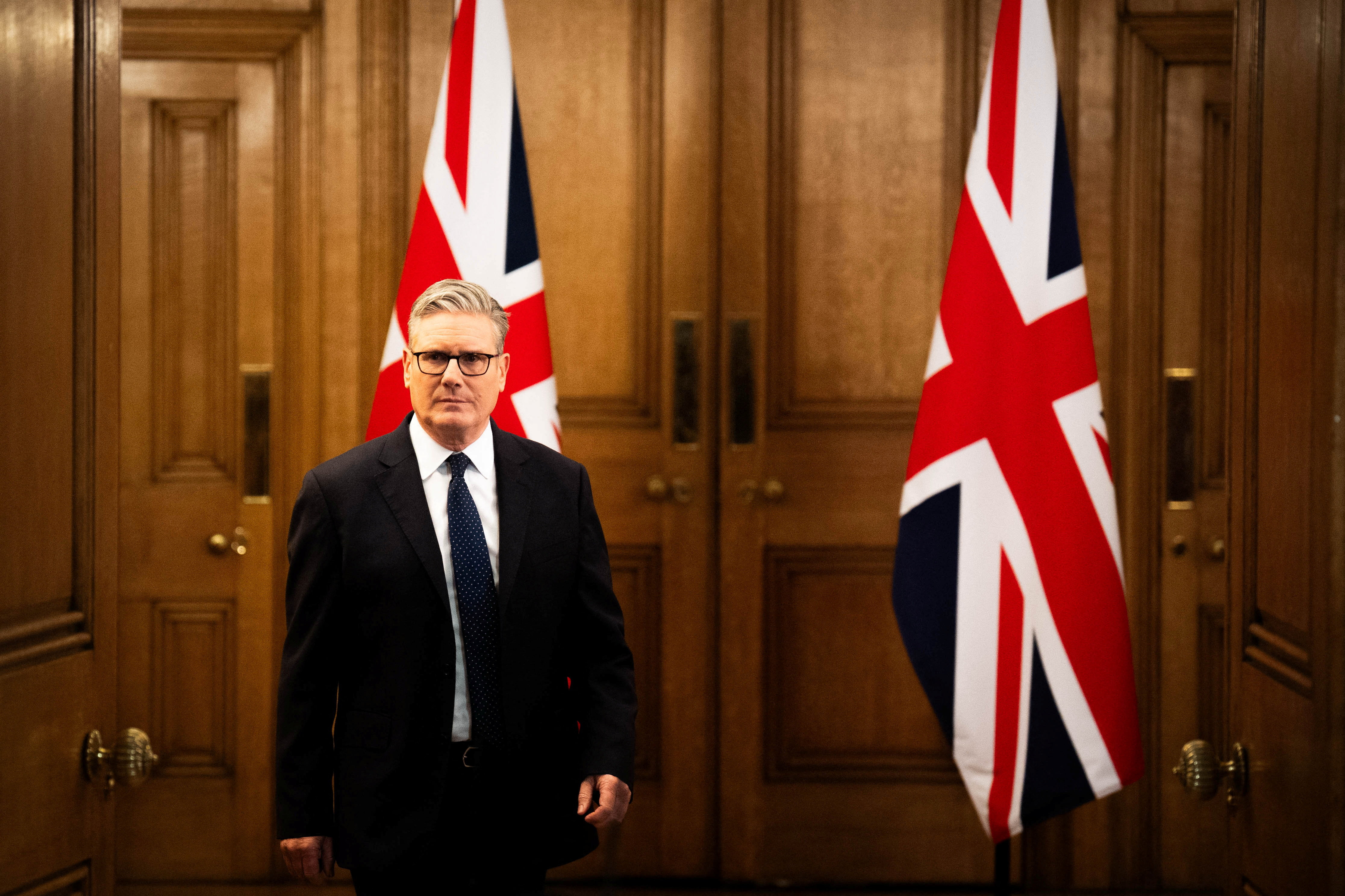 British Prime Minister Sir Keir Starmer speaks at 10 Downing Street