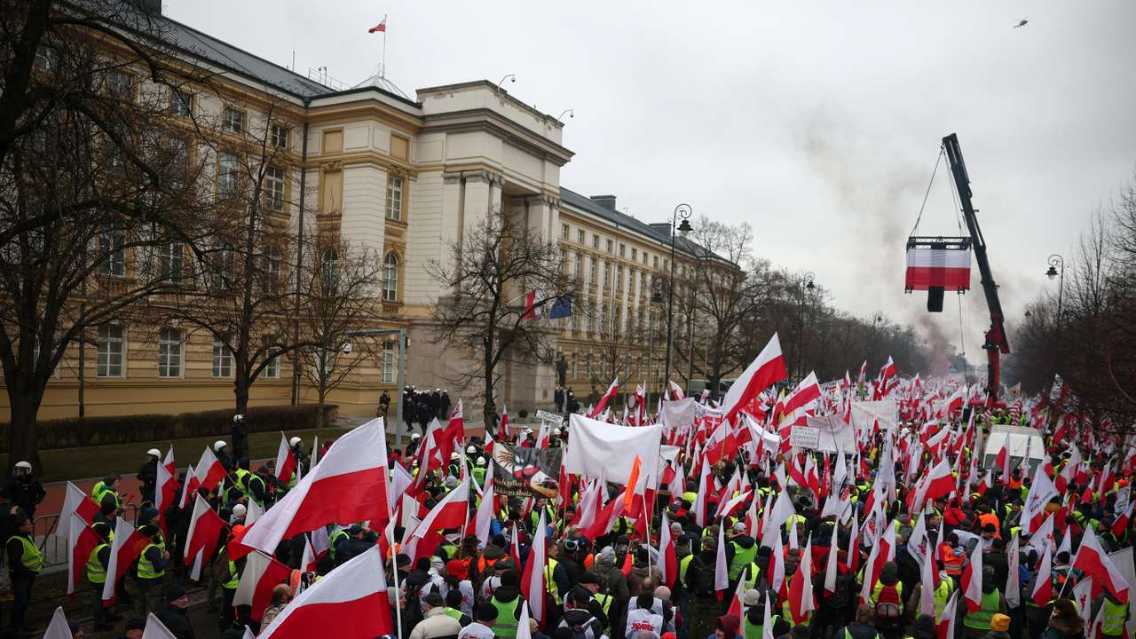 FILE PHOTO: Farmers protest outside Polish PM Tusk's office in Warsaw