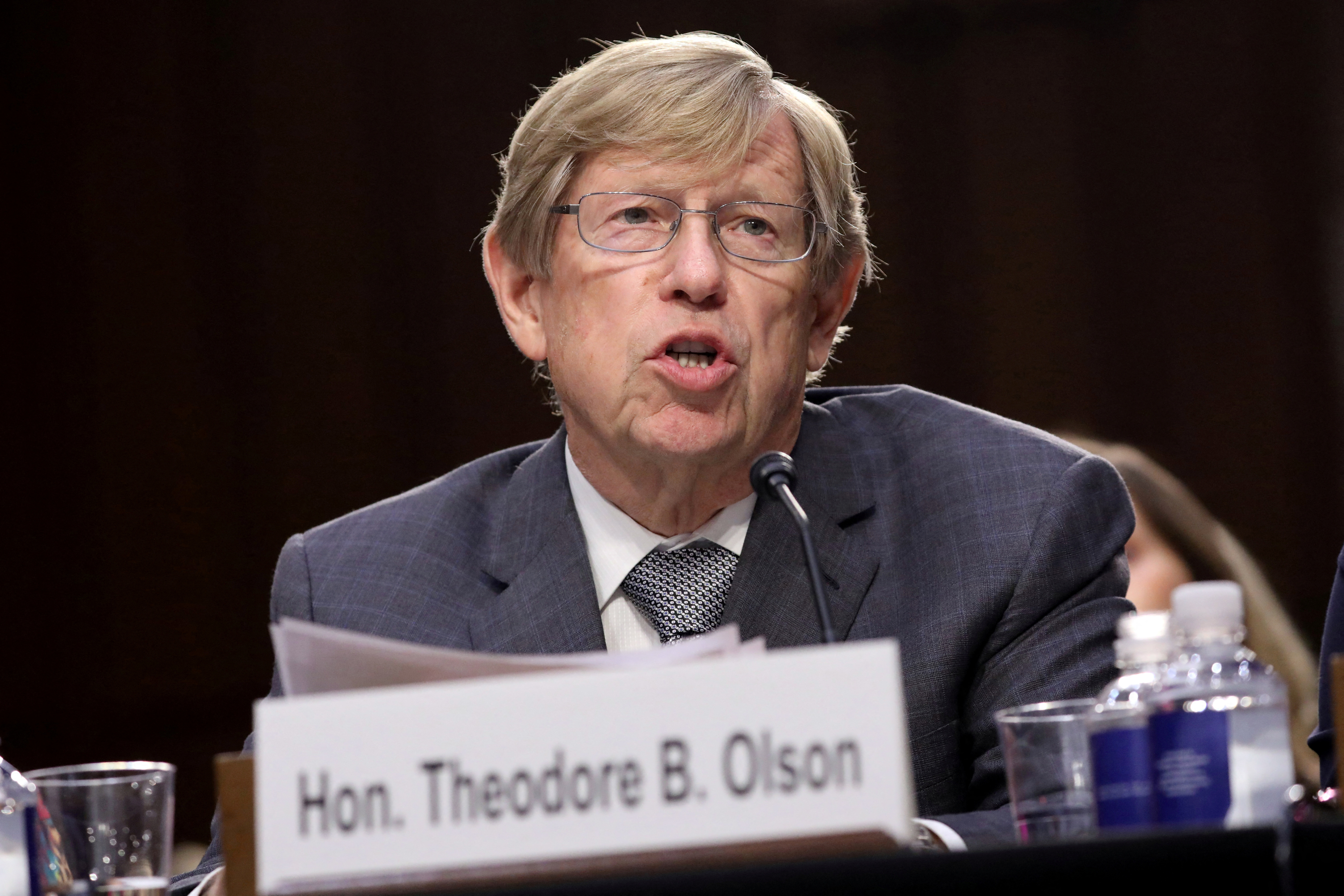 FILE PHOTO: Former U.S. Solicitor General Ted Olson testifies on the fourth day of Senate Judiciary Committee confirmation hearings for U.S. Supreme Court nominee Judge Brett Kavanaugh in Washington