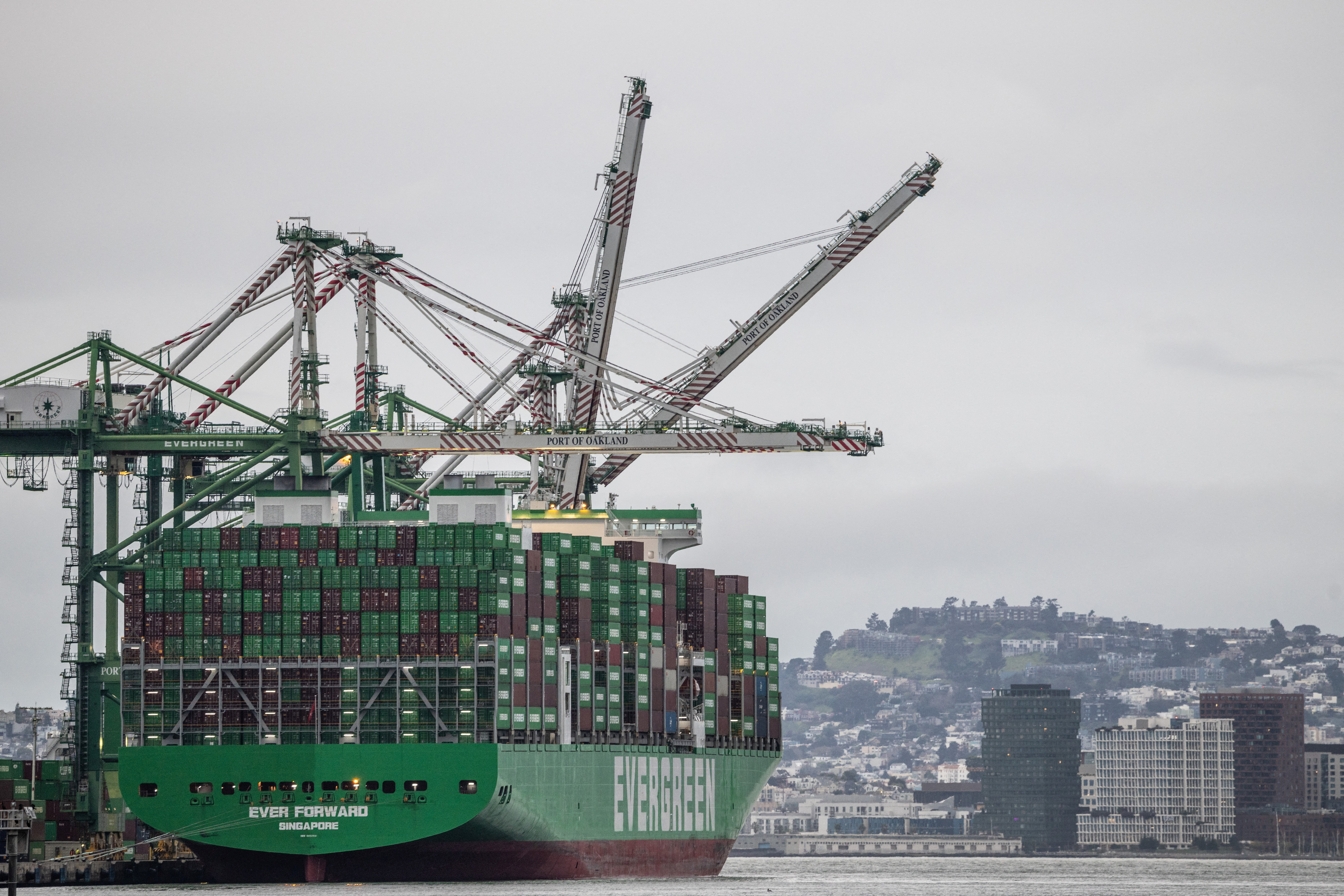 Shipping containers at the port of Oakland , California