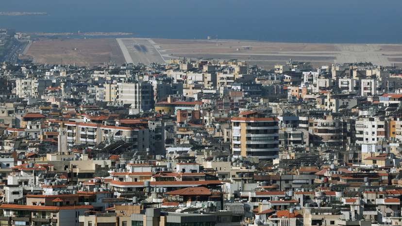 A view shows part of Beirut-Rafic Al Hariri International Airport and Beirut's southern suburbs