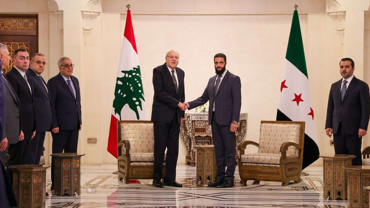 Lebanon's caretaker Prime Minister Najib Mikati meet with Syria's de facto leader Ahmed al-Sharaa in Damascus