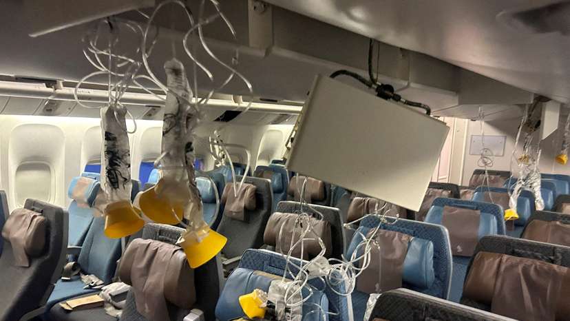 FILE PHOTO: The interior of Singapore Airlines flight SQ321 is pictured after an emergency landing at Bangkok's Suvarnabhumi International Airport
