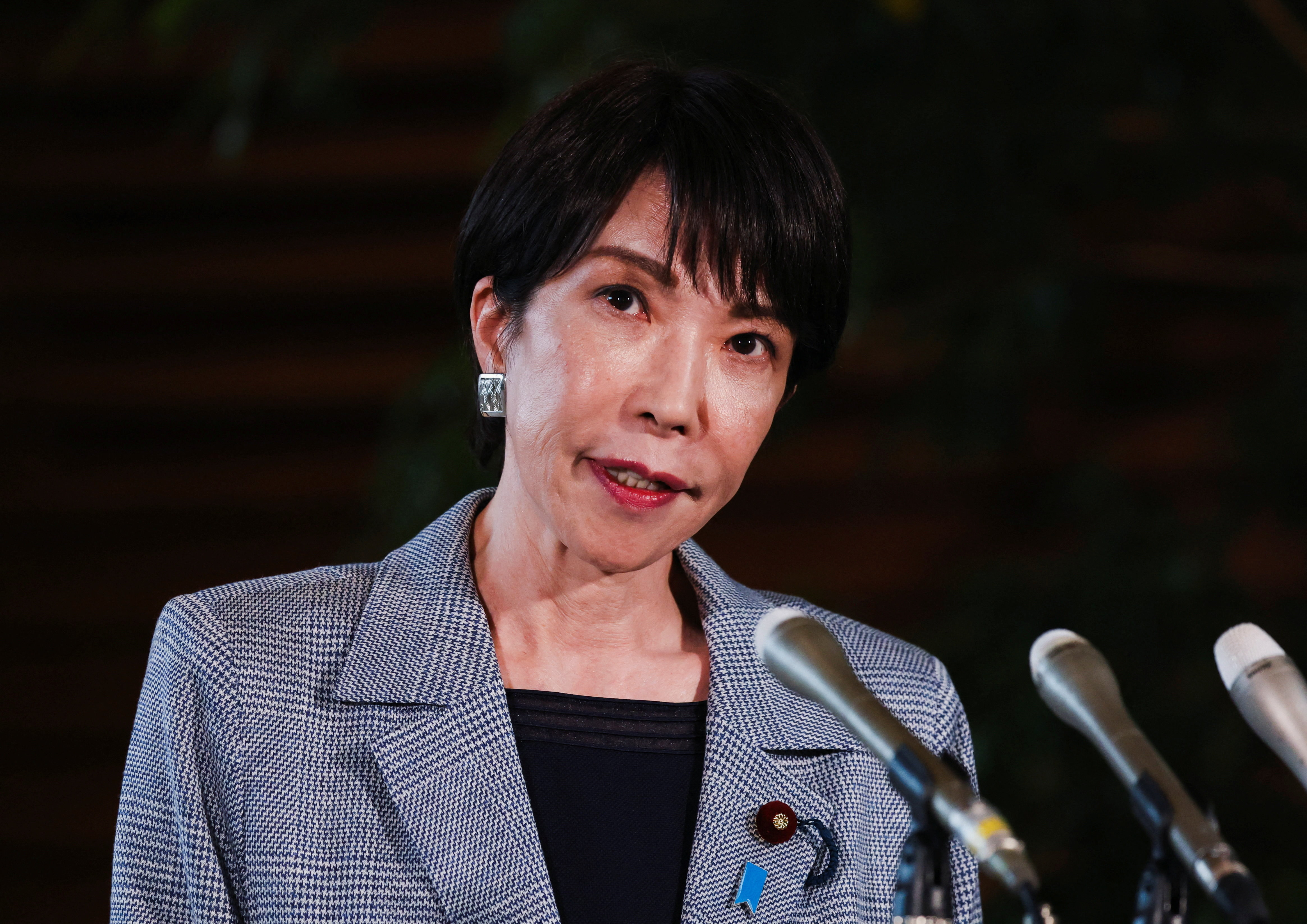 Japan's Prime Minister Sanae Takaichi speaks to the media after a telephone call with U.S. President Donald Trump, at her official residence in Tokyo
