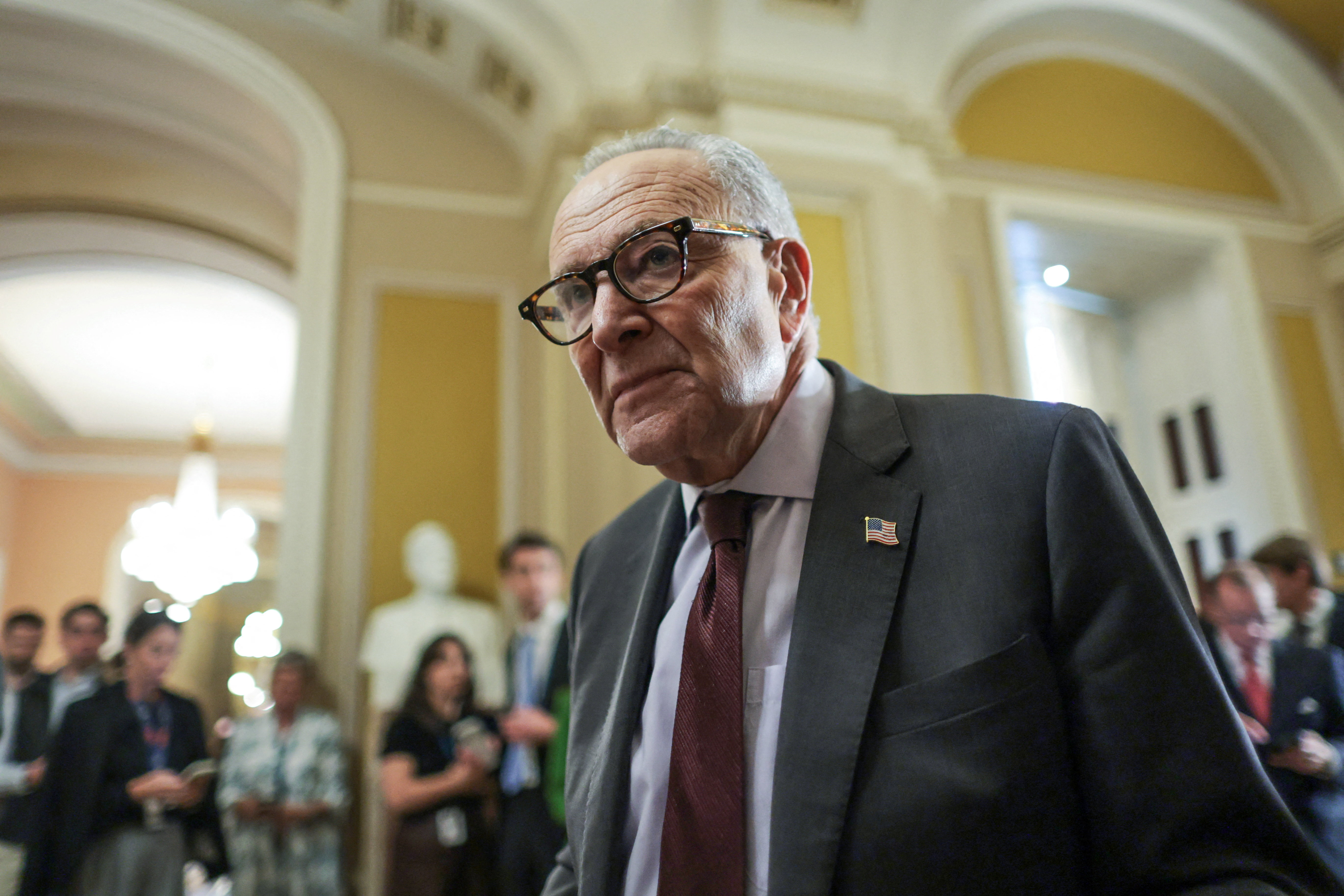 U.S. Senate Minority Leader Schumer addresses reporters at the U.S. Capitol in Washington