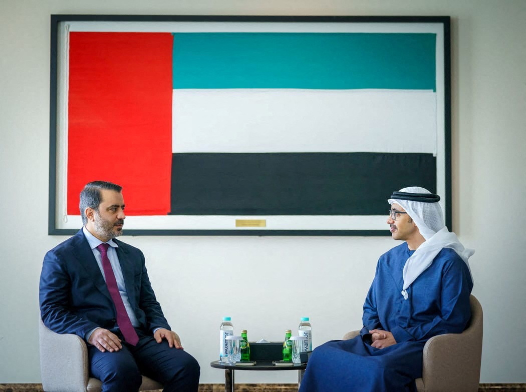 Syrian Foreign Minister Asaad Hassan al-Shibani meets with United Arab Emirates Minister of Foreign Affairs Sheikh Abdullah bin Zayed Al Nahyan in Abu Dhabi