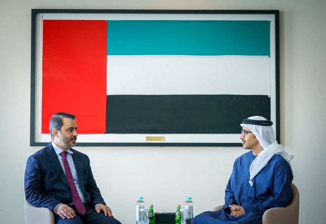 Syrian Foreign Minister Asaad Hassan al-Shibani meets with United Arab Emirates Minister of Foreign Affairs Sheikh Abdullah bin Zayed Al Nahyan in Abu Dhabi