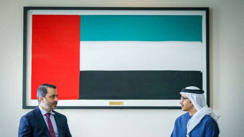 Syrian Foreign Minister Asaad Hassan al-Shibani meets with United Arab Emirates Minister of Foreign Affairs Sheikh Abdullah bin Zayed Al Nahyan in Abu Dhabi