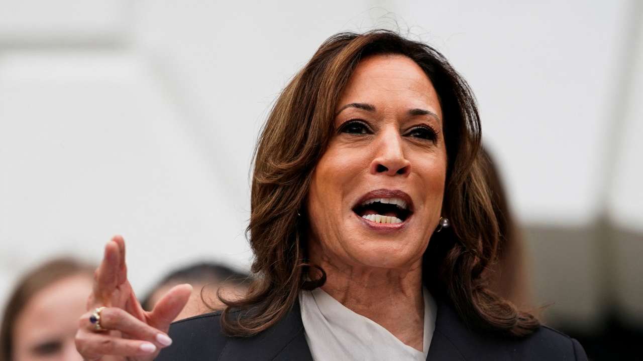 U.S. Vice President Kamala Harris delivers remarks to the women and men's National Collegiate Athletic Association (NCAA) Champion teams at the White House in Washington