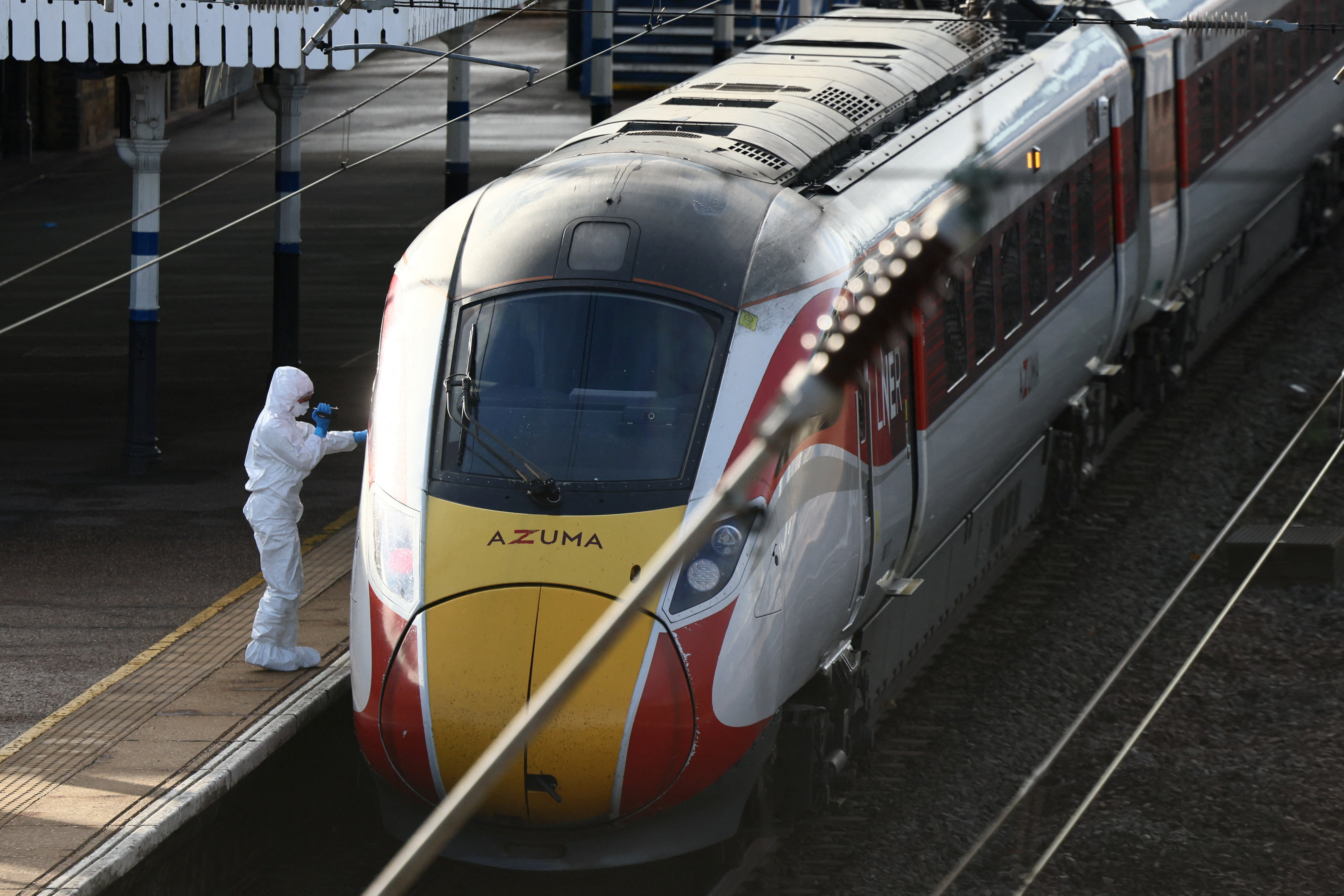 Aftermath of a stabbing incident at a train station in Huntingdon