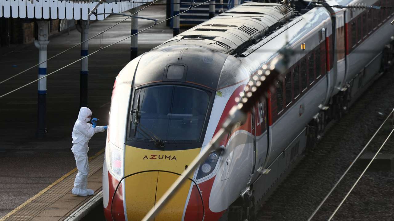 Aftermath of a stabbing incident at a train station in Huntingdon