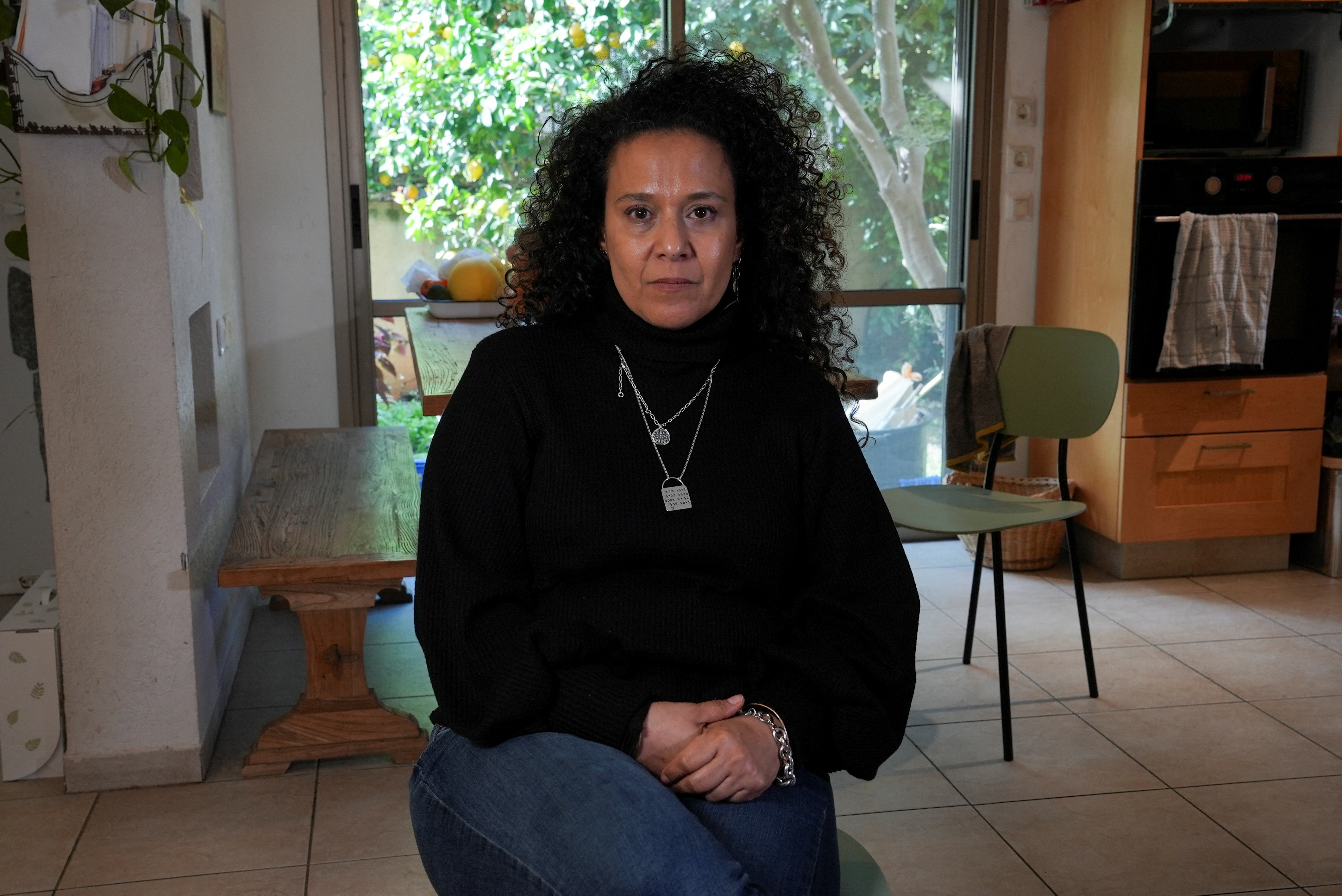 Niva Wenkert, mother of 23-year-old Israeli hostage Omer Wenkert, attends an interview with Reuters in Gedera