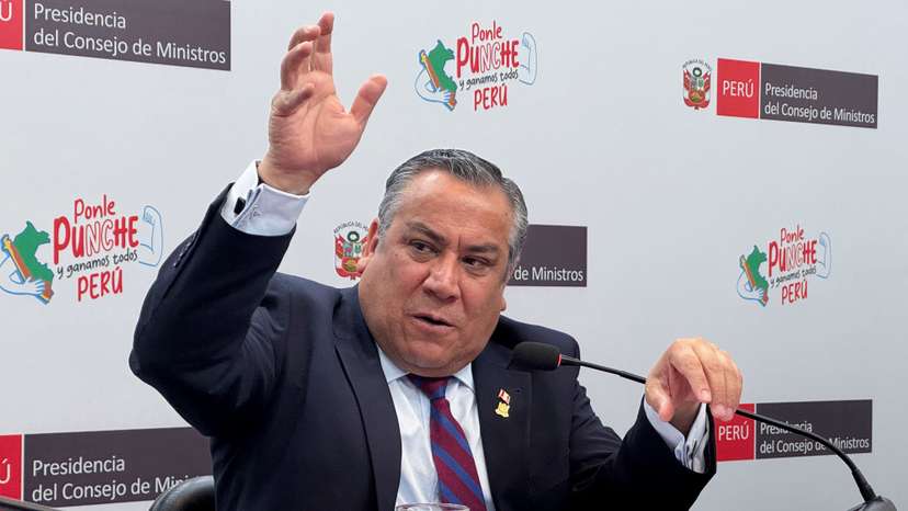 Peru's Prime Minister Gustavo Adrianzen addresses the media, in Lima