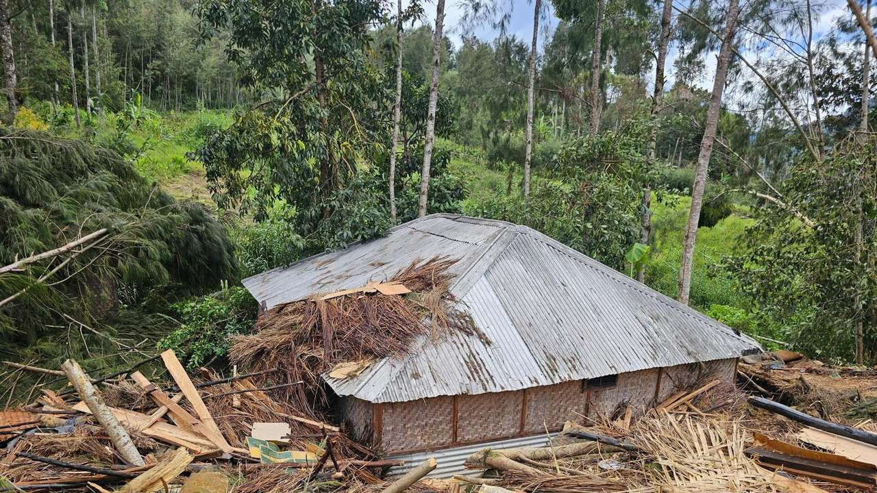 View of the damage after a landslide in Maip Mulitaka