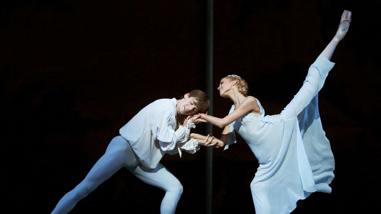FILE PHOTO: Dancers Vladimir Shklyarov and Alina Somova perform as Romeo and Juliet during rehearsal for the Mariinsky (formerly the Kirov) Ballet performance in London