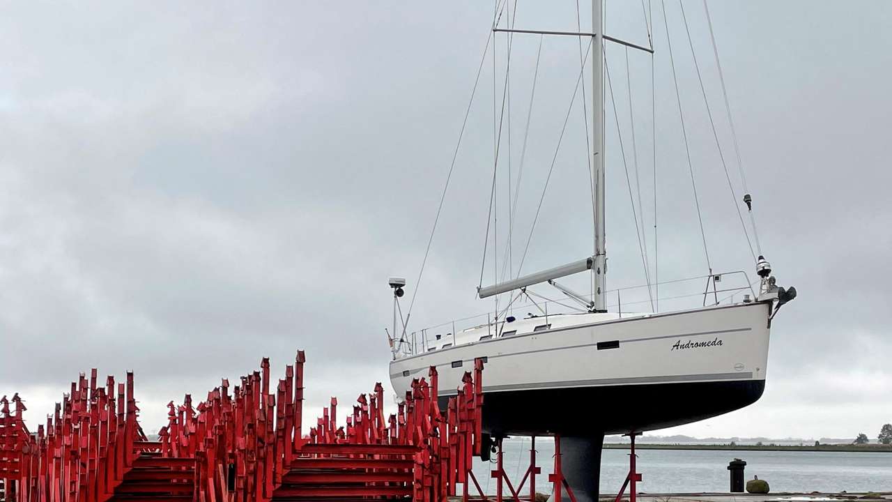 FILE PHOTO: German charter ship Andromeda in dry dock at Ruegen island