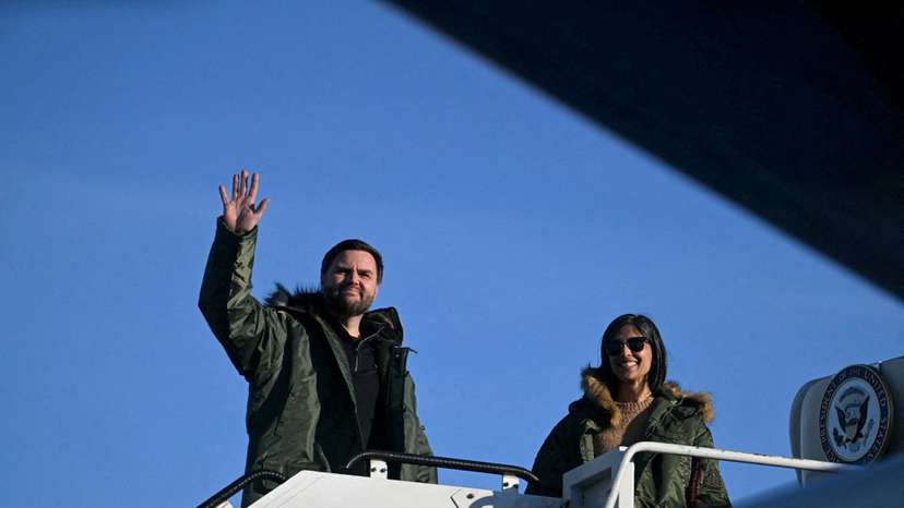 FILE PHOTO: U.S. Vice President JD Vance and second lady Usha Vance board Air Force Two after touring the U.S. military's Pituffik Space Base in Greenland