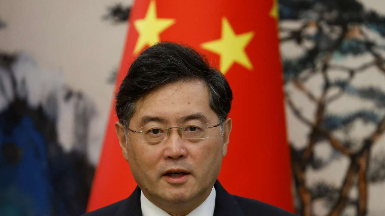 Chinese Foreign Minister Qin Gang attends a press conference after talks with his Dutch counterpart Wopke Hoekstra in Beijing
