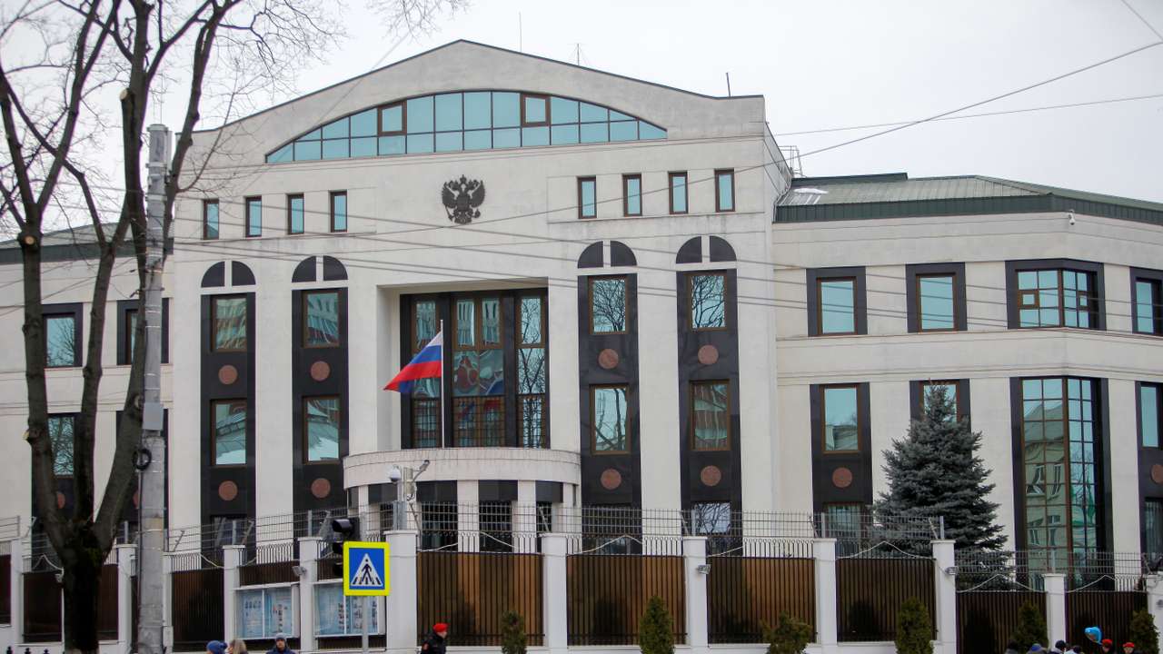A general view shows the Russian Embassy in Chisinau