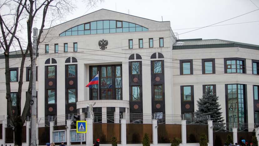 A general view shows the Russian Embassy in Chisinau