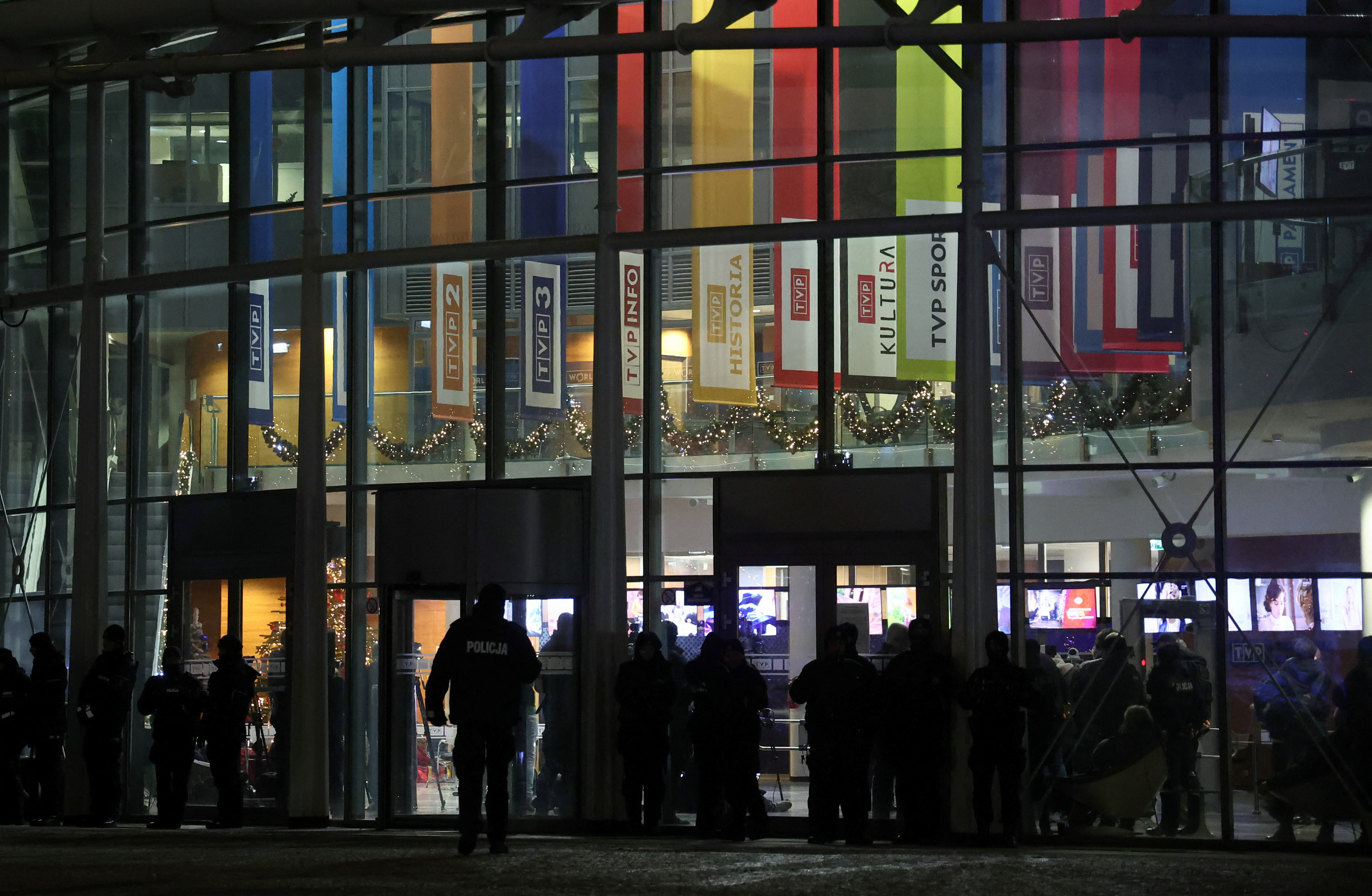 Protest at Polish television headquarters in Warsaw