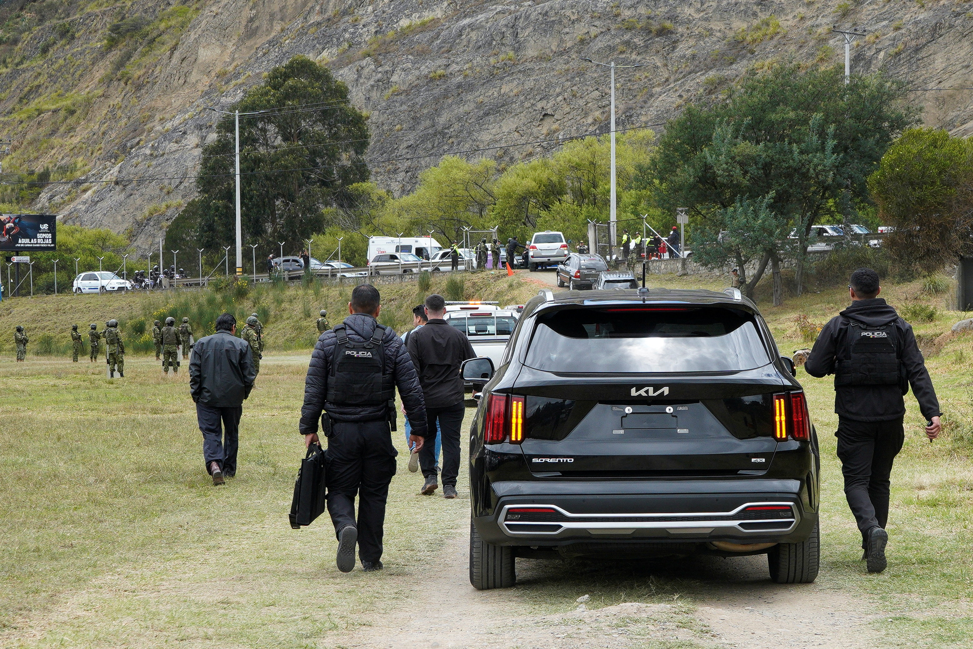 Ecuador's President Daniel Noboa attends an event after an attack on his convoy by protesters, in Cuenca