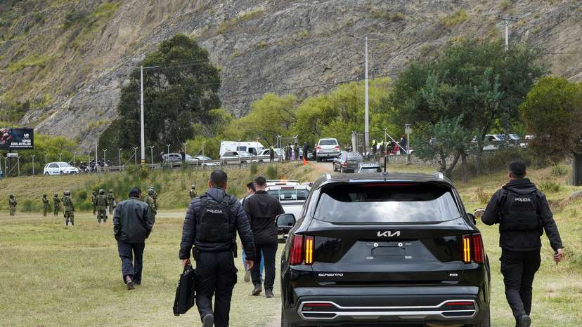 Ecuador's President Daniel Noboa attends an event after an attack on his convoy by protesters, in Cuenca