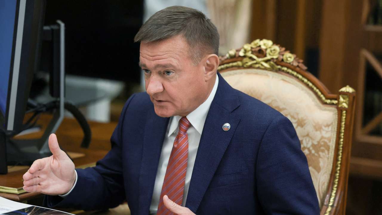 FILE PHOTO: Russian Minister of Transport Roman Starovoit attends a meeting with Russian President Vladimir Putin, in Moscow