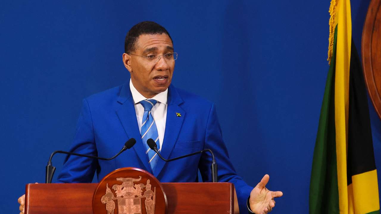 Jamaica's Prime Minister Andrew Holness and United Nation's Secretary-General Antonio Guterres at a joint press conference, in Kingston