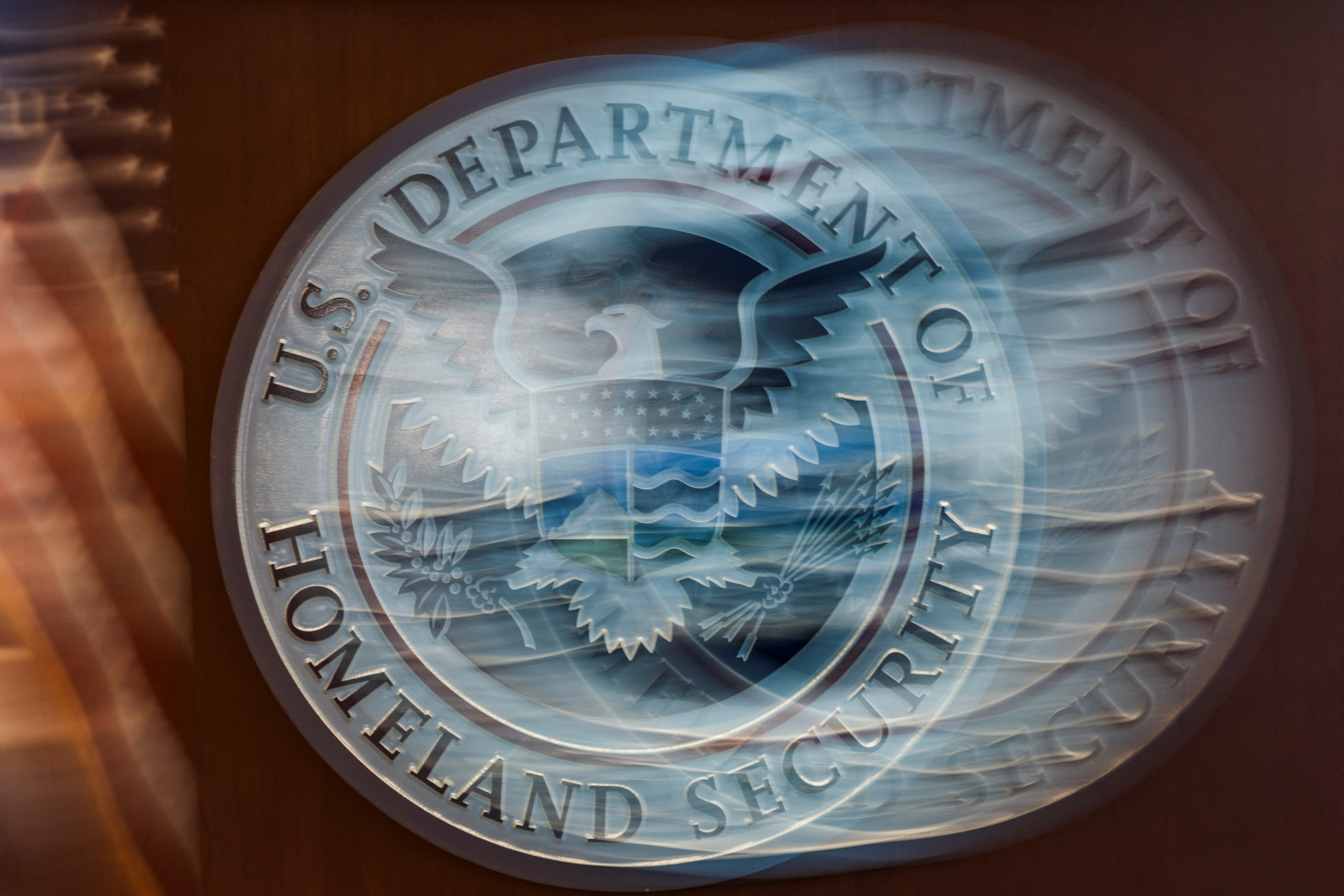 A view shows the U.S. Department of Homeland Security signage in New York City