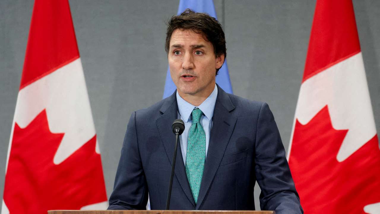 FILE PHOTO: Canadian Prime Minister Justin Trudeau speaks during a press conference