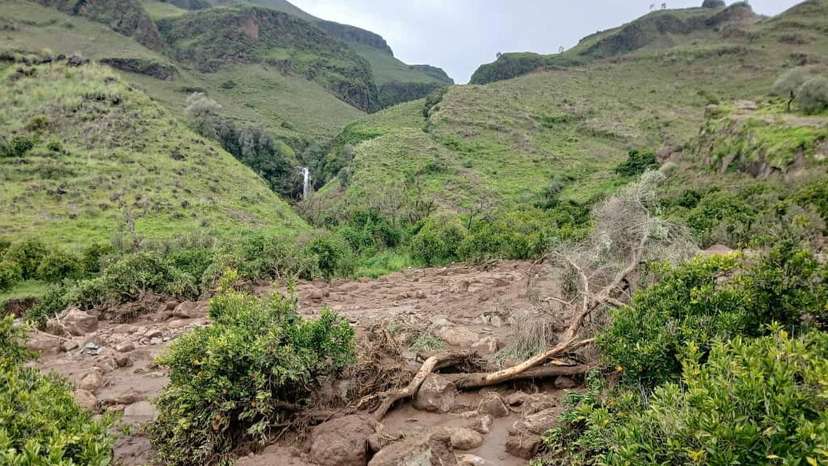 An area is damaged following a landslide that destroyed the Tersin village, in the Marra Mountains area of Sudan