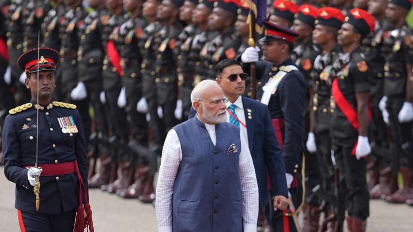 India's PM Modi attends his welcoming ceremony in Colombo