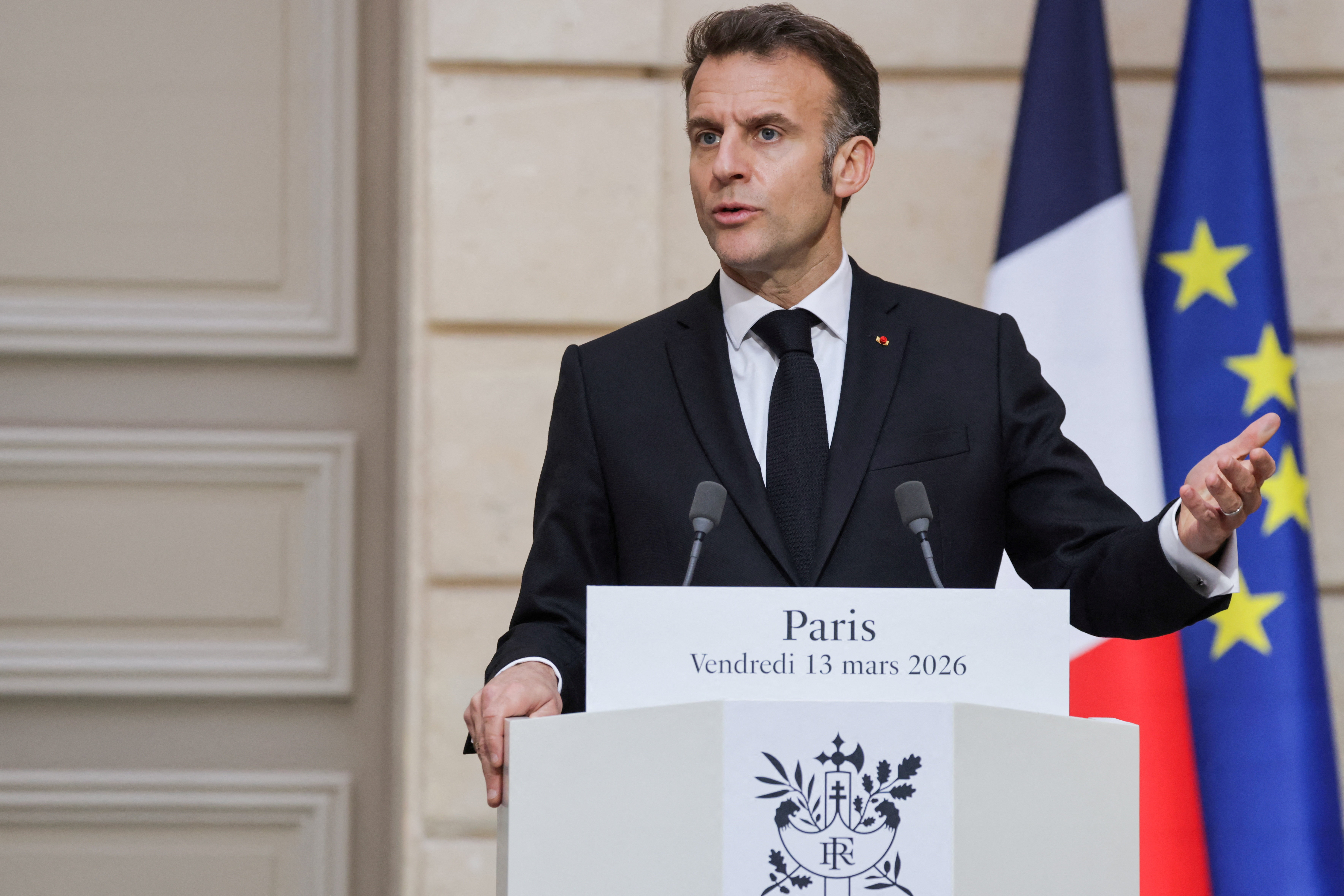 France's President Emmanuel Macron and Ukraine's President Volodymyr Zelensky attend a bilateral meeting at the Elysee Palace in Paris