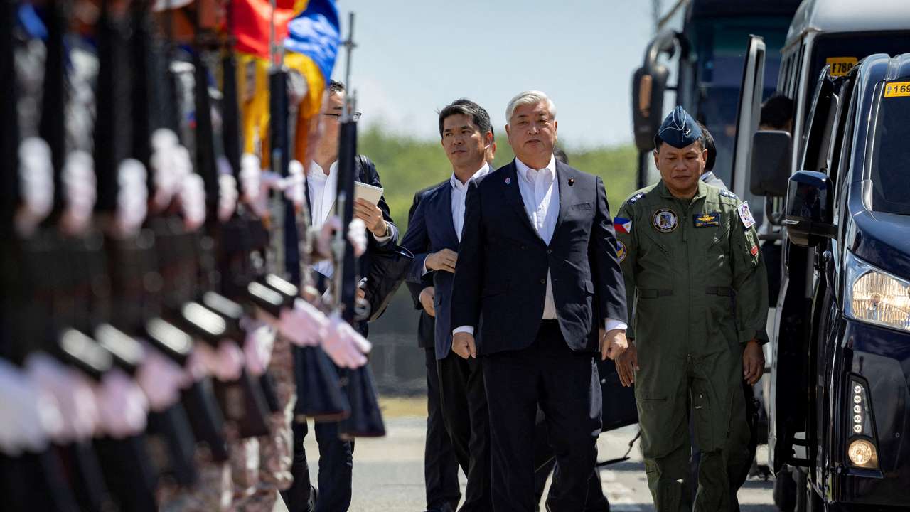FILE PHOTO: Japanese Defence Minister Gen Nakatani at a naval station in San Fernando City, the Philippines