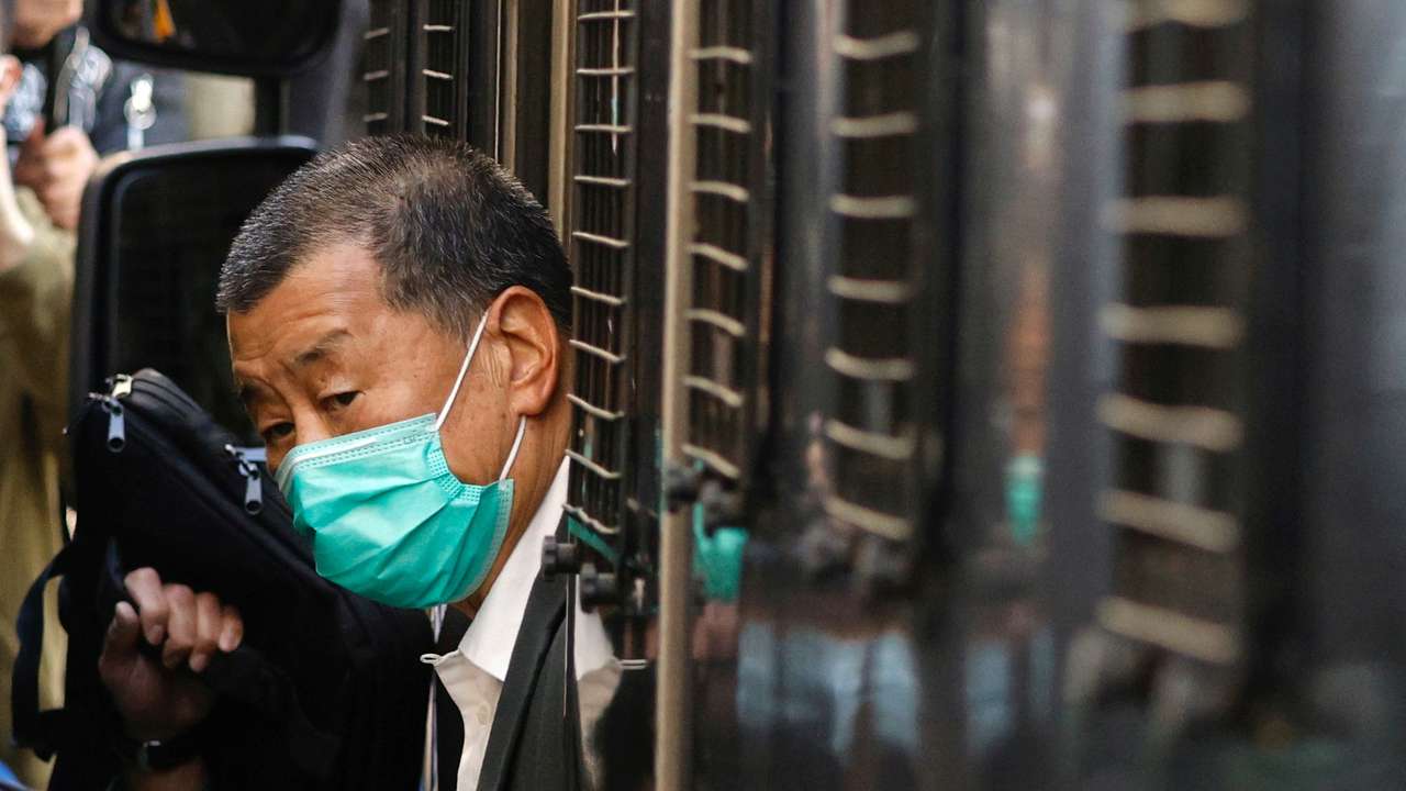 Media mogul Jimmy Lai, founder of Apple Daily, arrives the Court of Final Appeal by prison van in Hong Kong