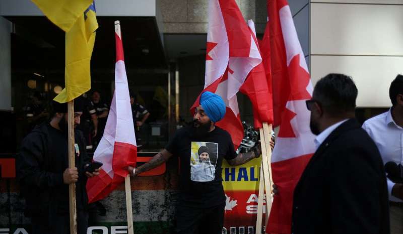 Sikhs protest outside the Indian consulate in Toronto
