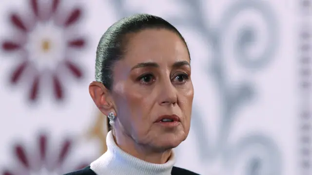Mexico's President Claudia Sheinbaum presents her security plan during a press conference at the National Palace, in Mexico City