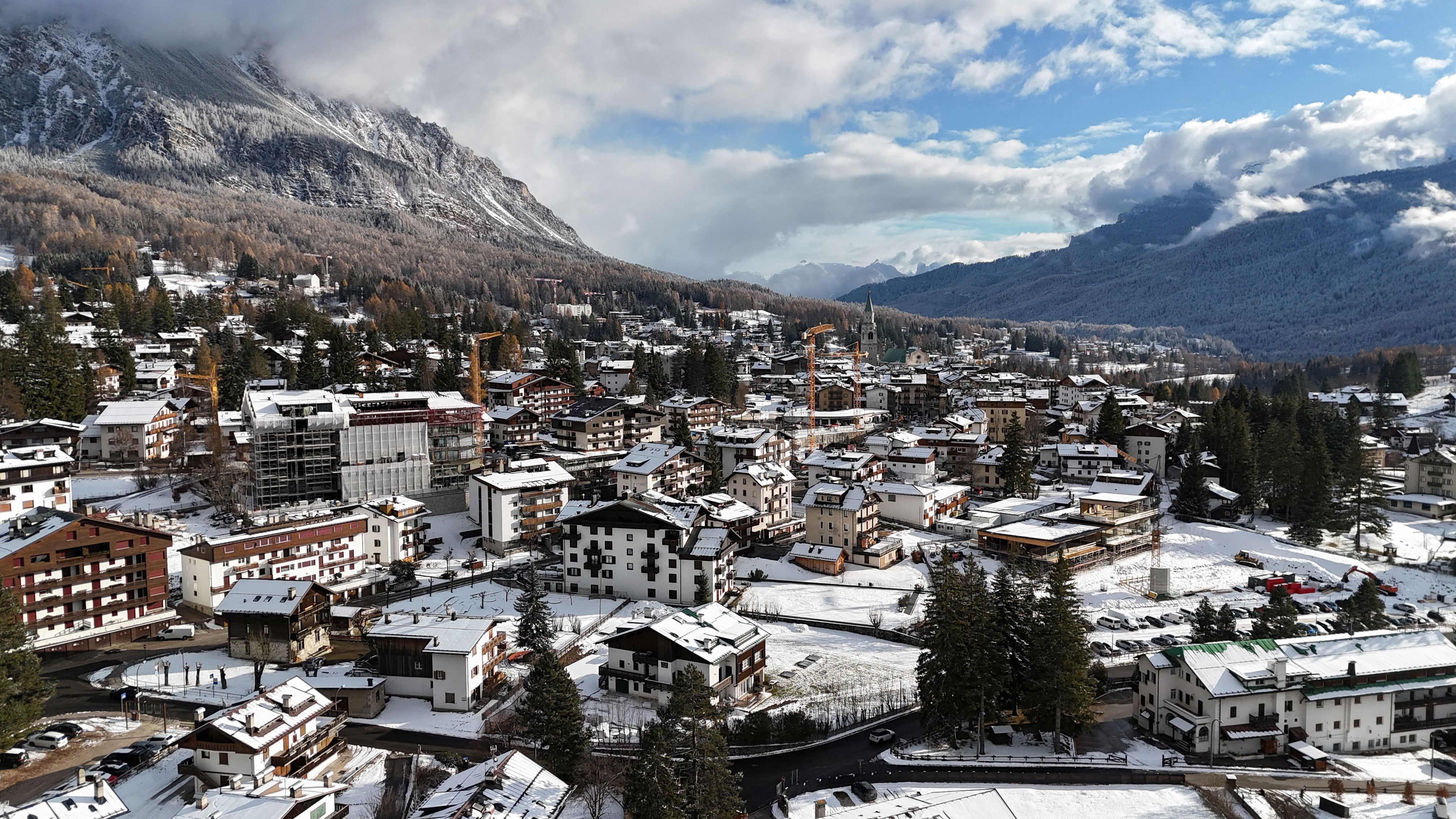 FILE PHOTO: A drone view shows Cortina, a host town of the Milano Cortina Winter Olympic Games 2026