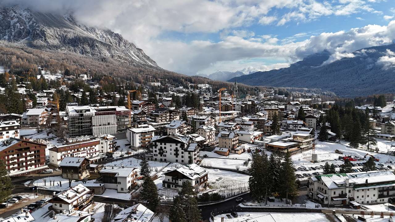 FILE PHOTO: A drone view shows Cortina, a host town of the Milano Cortina Winter Olympic Games 2026