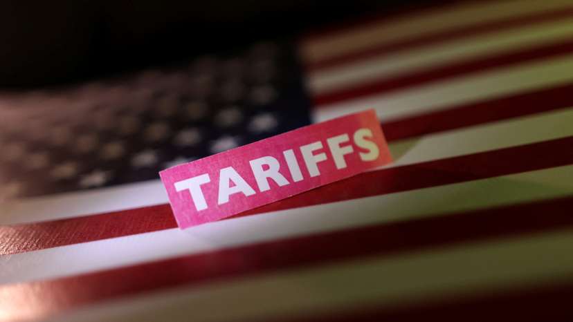 Illustration shows U.S. flag and "tariffs" label