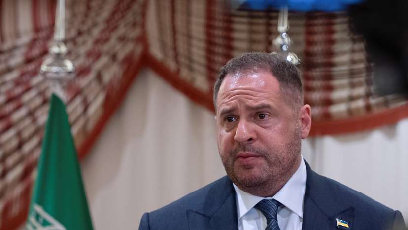 Ukrainian Head of Presidential Office Andriy Yermak speaks to Reuters in Jeddah