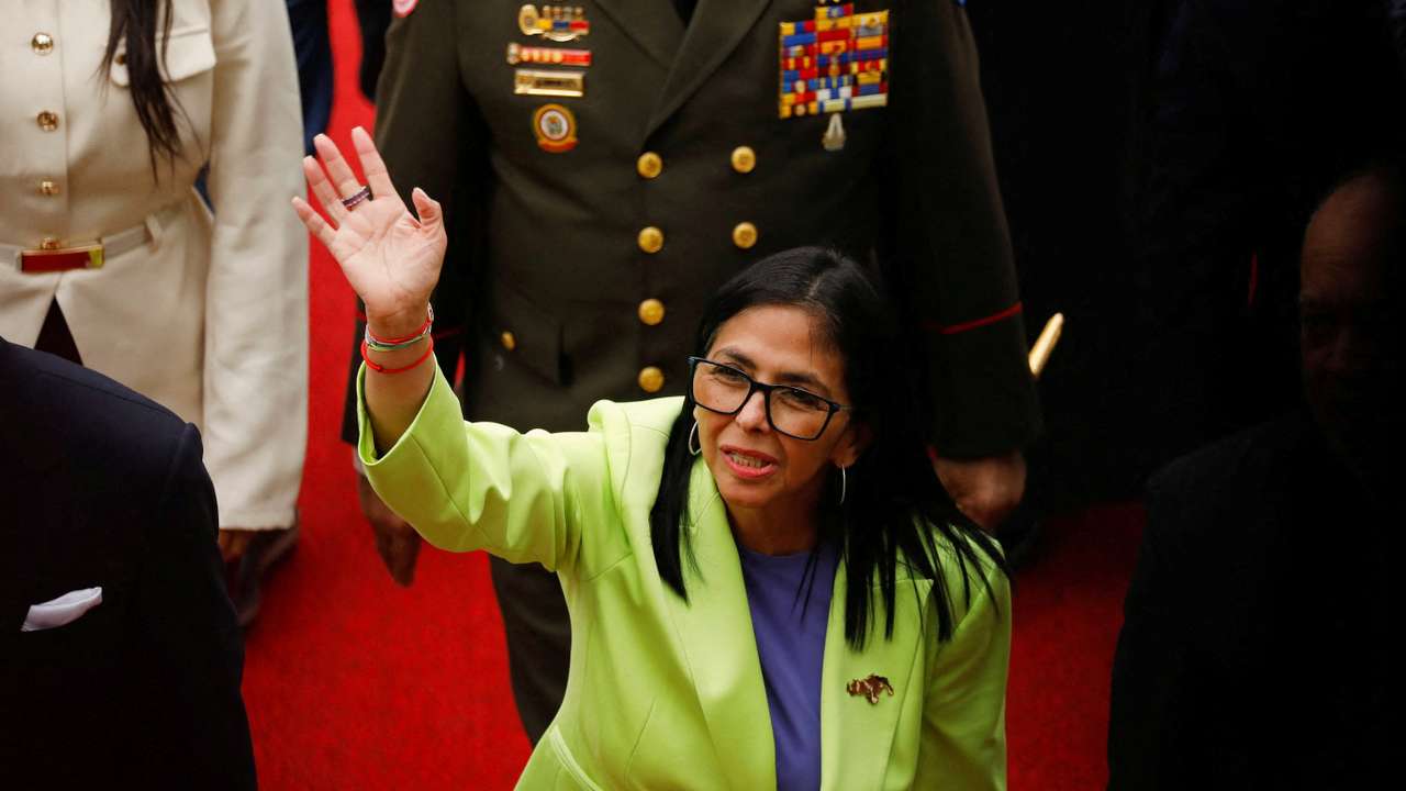 FILE PHOTO: Venezuela's interim president Delcy Rodriguez delivers her first annual address to the nation at the National Assembly