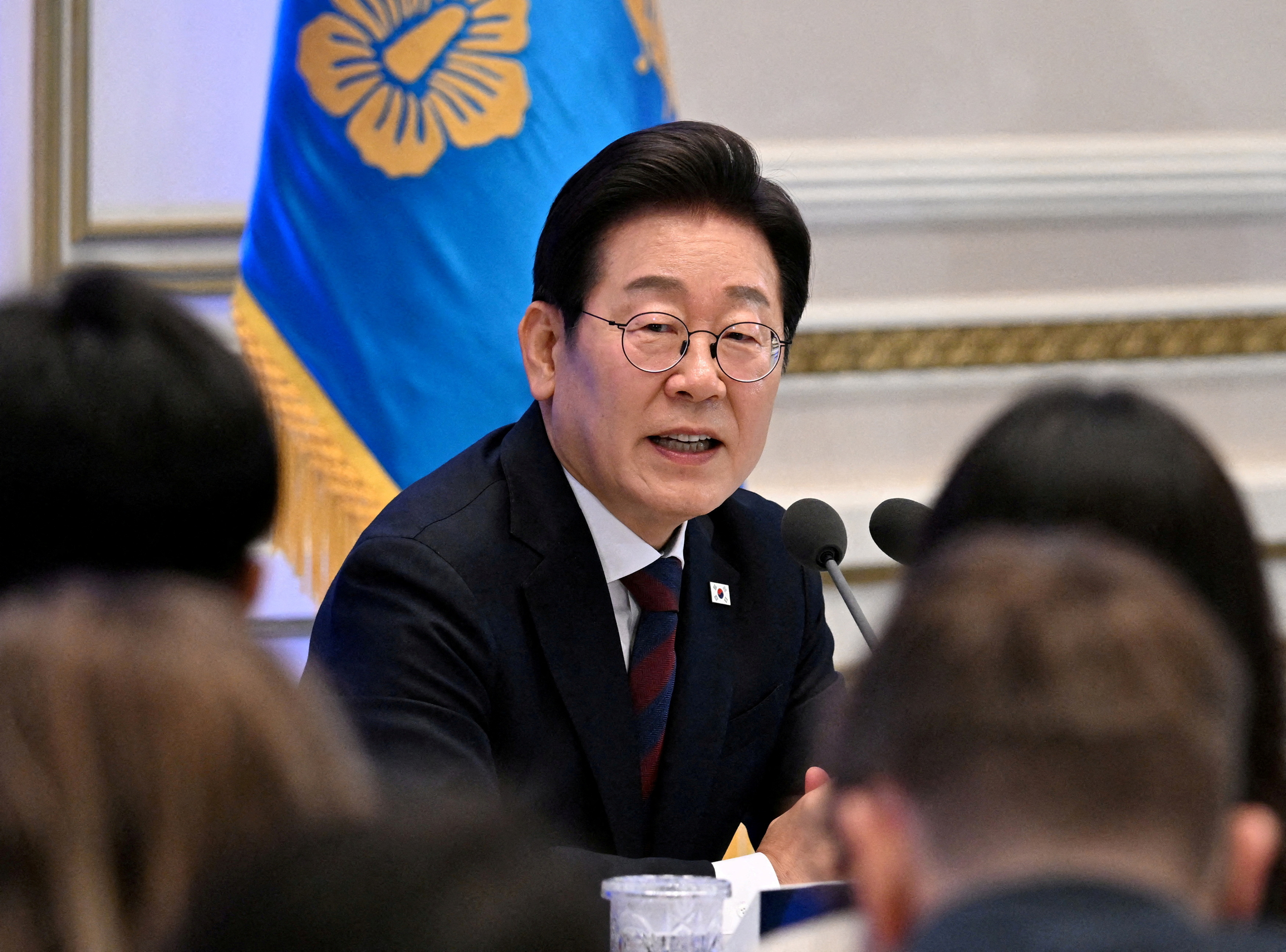 FILE PHOTO: South Korea's President Lee Jae Myung holds a press conference, in Seoul
