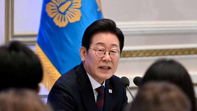 FILE PHOTO: South Korea's President Lee Jae Myung holds a press conference, in Seoul