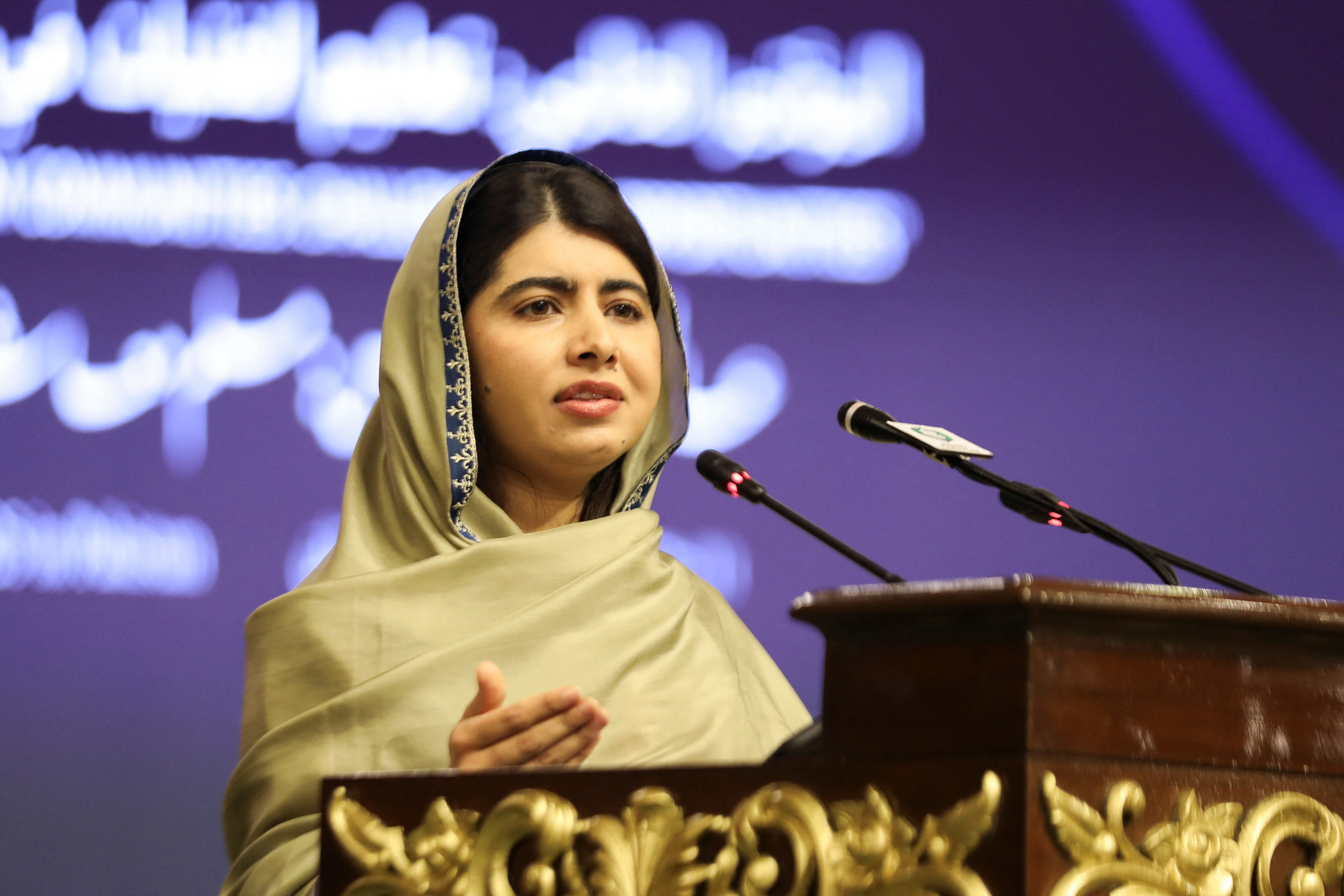 Nobel laureate Malala Yousafzai speaks during the "Girls' Education in Muslim Communities: Challenges and Opportunities" summit in Islamabad